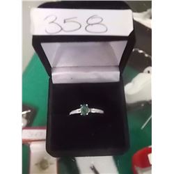 RING - .52CT OVAL FACETTED GREEN EMERALD AND DIAMONDS IN STERLING SILVER SETTING - INCLUDES CERTIFIC