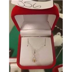 NECKLACE - 0.30CT YELLOW SAPPHIRE & DIAMOND IN STERLING SILVER SETTING - WITH PLATINUM FINISH - INCL