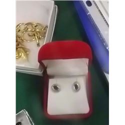 EARINGS - 1.2 CTW OVAL FACETTED BLUE SAPPHIRE AND GENUINE DIAMONDS IN STERLING SILVER SETTING - POST