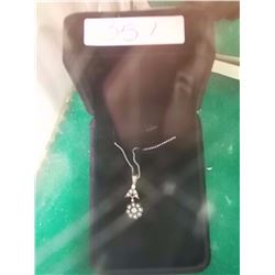 NECKLACE - 15 CZ RHINESTONE GEMS SET IN COPPER? OVER STAMPED "25"STERLING SILVER PENDANT ON STAMPED 