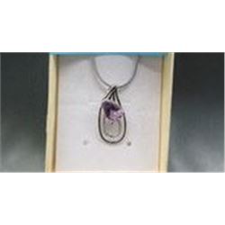 NECKLACE - TEAR DROP AMETHYST  AND GENUINE DIAMOND