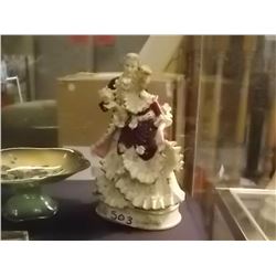 FINE BONE CHINA FIGURES - MADE IN ENGLAND - 24K GOLD TRIM - MAN AND LADY DANCING -  MIRROR IMAGE OF 