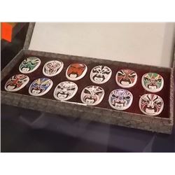 ORNAMENTAL ASIAN CERAMIC MASKS IN DISPLAY CASE - E