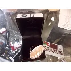 RING - ABALONE TOP - UNIQUE OPENING BACK WITH LATCH LOCK - NON-FEROUS METAL