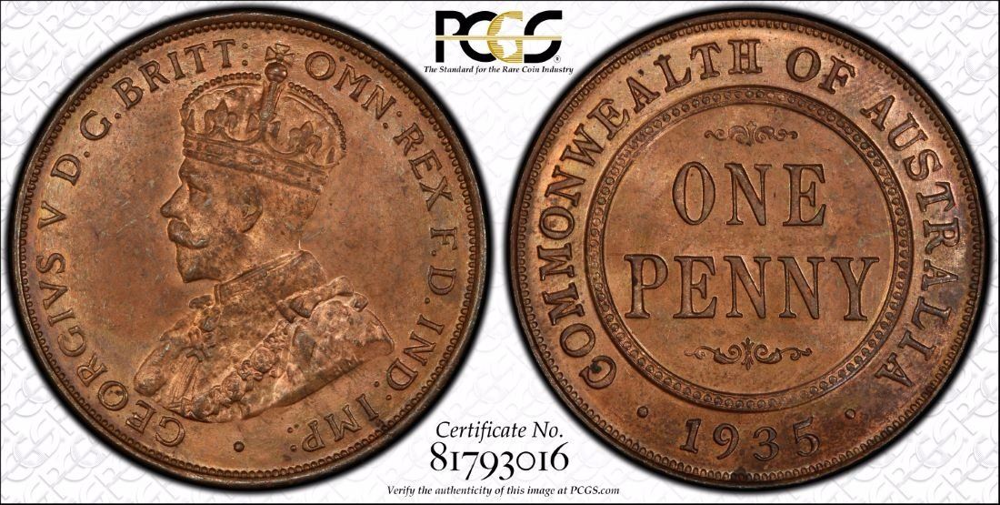 1935 Australian Penny PCGS MS64 RB 1935-australian-penny-pcgs-ms64-rb