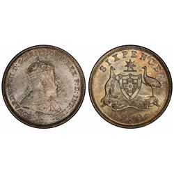 1910 Australian Sixpence - PCGS MS66