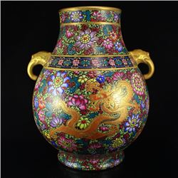 China Gilt Gold Double Ears Famille Rose Porcelain Pot