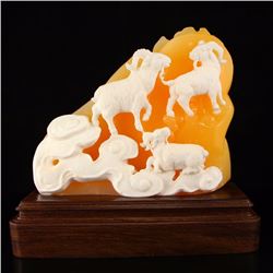 Indonesia Jin Tian Huang Statue - Three Sheep w Certificate