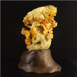 Chinese Shoushan Stone Statue - Magpie & Plum Flower Free Certificate