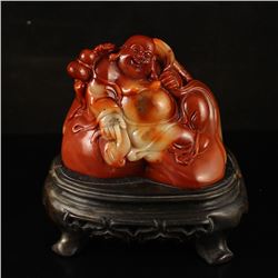 Chinese Shoushan Stone Laughing Buddha Statue w Certificate
