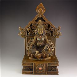 Tibet Brass Inlay Turquoise Jambhala Statue