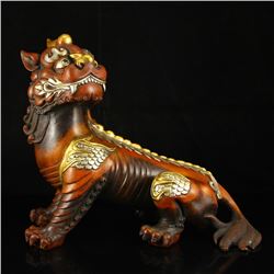 Chinese Red Copper Gilt Gold Unicorn Statue