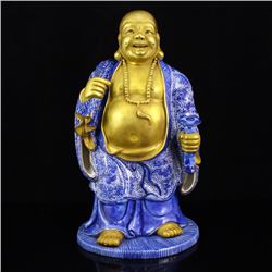 Superb Quality Chinese Gilt Gold Blue And White Porcelain Buddha Statue