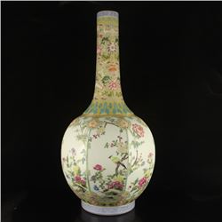 Superb Hand-painted Chinese Gilt Edges Famille Rose Porcelain Vase w Qianlong Mark