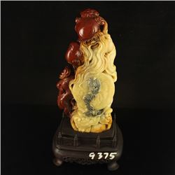 Chinese Shoushan Stone Statue - Longevity Taoism Deity & Certificate