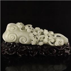 Openwork Chinese White Hetian Jade Ruyi Monkey Statue