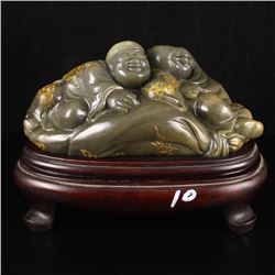 Chinese Natural Shoushan Stone Statue - Two Urchin Free Certificate