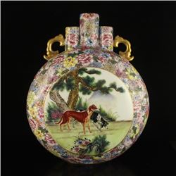 Superb Hand-painted Chinese Gilt Gold Low-Relief Enamels Porcelain Moon Vase Qianlong Mark