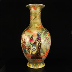 Superb Chinese Gilt Gold Enamels Porcelain Vase w Longevity Taoism Deity & Qian Long Mark