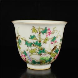 Chinese Gilt Edges Famille Rose Porcelain Teacup w Yongzheng Mark
