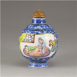 Chinese Qing Dy Blue And White+Famille Rose Porcelain Double Layers Turn Heart Snuff Bottle