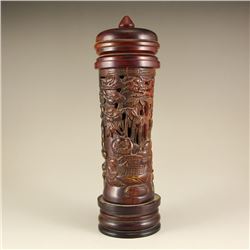 Chinese Qing Dynasty Ox Horn Incense Burner w Sages Meeting