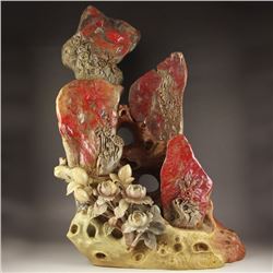 A Set Superb Chinese Chicken Blood Stone Statue