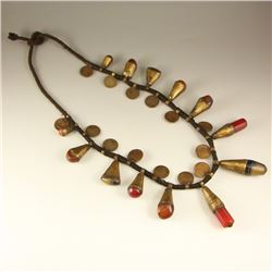 Chinese Tibet Brass Inlay DZI Agate Necklace