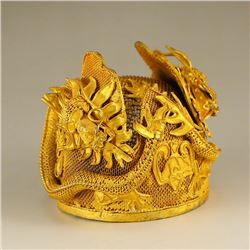 Chinese Liao Dynasty Gilt Gold Sterling Silver Lucky Dragon Imperial Crown