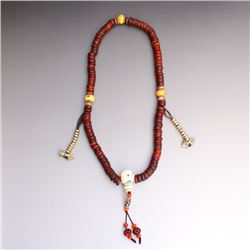 Vintage Chinese Tibet Buddhist Kapala Bone Beads Prayer Necklace