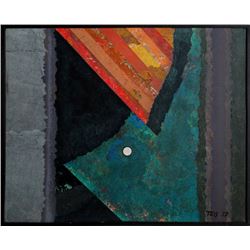 Dan Teis, Abstract Moon, Acrylic and Collage Painting
