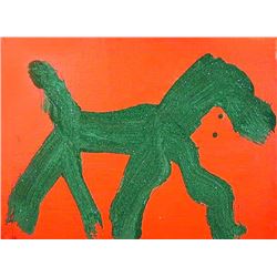 Peter Mayer, Dog (Green on Orange) (17), Acrylic Painting