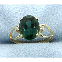 Green Quartz & Diamond 10k Ring