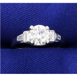 Vintage Diamond Ring set in Platinum Setting with Baguettes