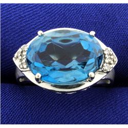 10 Carat Blue Topaz and Diamond Ring in White Gold