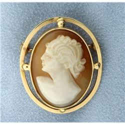 Vintage 14k Yellow Gold Cameo Pin