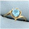 Image 1 : Heart Shaped Blue Topaz & Diamond Ring