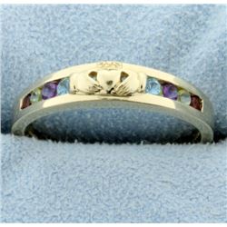 Multi Color Gemstone Claddagh Ring