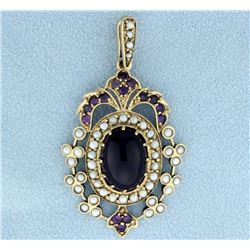 9K Antique Amethyst & Seed Pearl Pendant