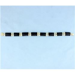 Onyx & 14K Gold Chinese Good Fortune Bracelet