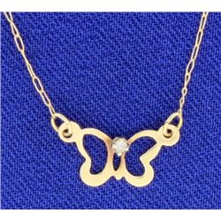 14K Butterfly with Diamond Necklace