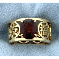 Garnet Ring with Chinese Good Fortune Symbols