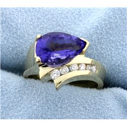 Amethyst and diamond 14k yellow gold ring