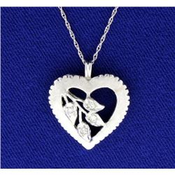 Diamond 14K White Gold Vintage Heart Pendant