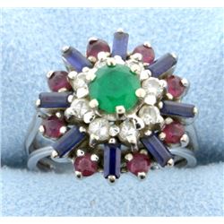 Diamond, Emerald, Sapphire, and Ruby Ring