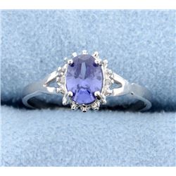 Sterling silver ring with lab Tanzanite & Diamonds