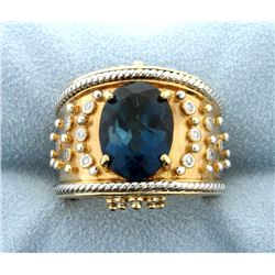 Designer "Dallas Prince" 14k Ring with London Blue Topaz & Diamond Rose Gold and White Gold Accent