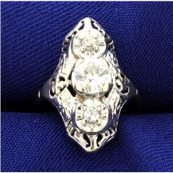 Vintage 3-Diamond 14K White Gold Filigree Ring