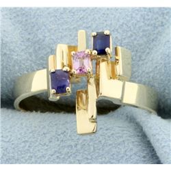 Sapphire, Pink Topaz, & London Blue Topaz Ring