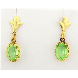 Brushed Gold earrings with green stones